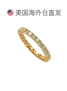 自营Suzy Levian 黄色纯银立方氧化锆密钉 U 形镶嵌永恒戒指 - 黄