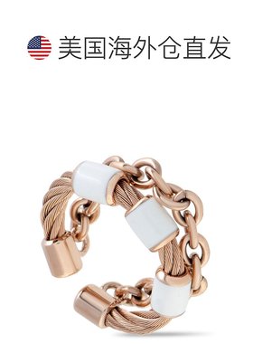 自营 Charriol St. Tropez 不锈钢和粉红色 PVD 白色珐琅电缆和链