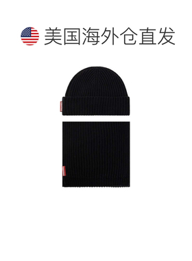自营dsquared2Warmy徽标标签无帽子和围巾套装-黑色 美国奥莱直发