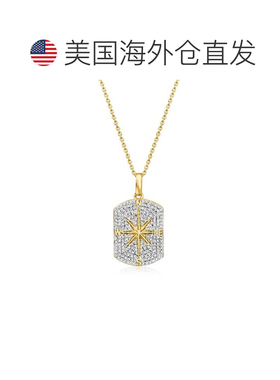 自营ross-simonsRoss Simons钻石指南针狗牌吊坠项链，18K金镀银-