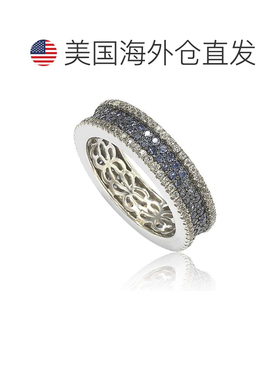 自营Suzy Levian 纯银蓝宝石和钻石口音密镶永恒戒指 - 蓝色 美国