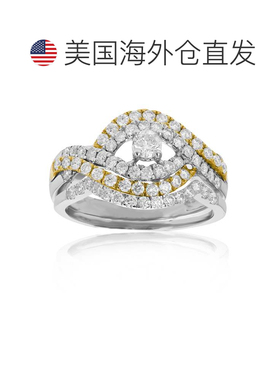自营 vir jewels1 cttw 钻石婚礼订婚戒指套装 14K 白色黄金曲线