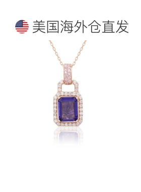 自营Suzy Levian 玫瑰金纯银蓝色坦桑石和粉红色方晶锆石吊坠 -