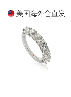 自营Suzy Levian 纯银白色方晶锆石半永恒戒指 - 白色 美国奥莱直