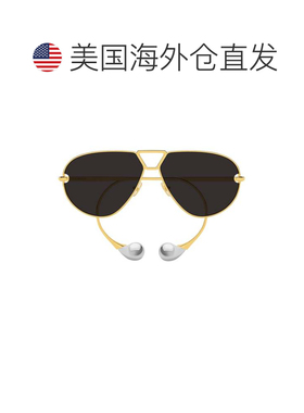 自营bottega venetaBv1437S飞行员太阳镜，金色金属镜框-黑色 美