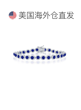 自营simona纯银圆形光环白色和模拟红宝石链式手链 - 蓝色 美国奥
