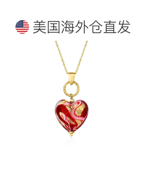 自营Ross-Simons Italian Red and Pink Murano Glass Heart Neck