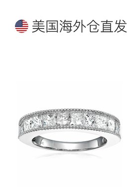 自营 vir jewels1 cttw 公主方形钻石结婚戒指 锯状滚边槽 14K 白