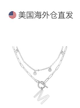 adornia抗锈镀银五彩纸屑和回形针分层字母开关项链 - silver-m