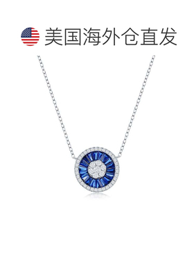 自营simona纯银白色 CZ 和模拟长方形圆形项链 - 蓝色 美国奥莱直