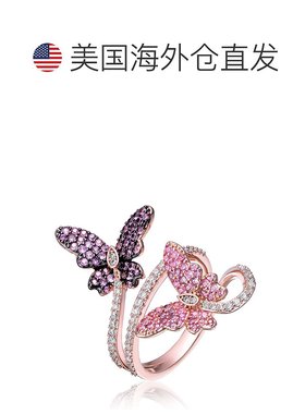 自营 genevive纯银玫瑰金和黑色镀多色方晶锆石现代戒指 - 多色