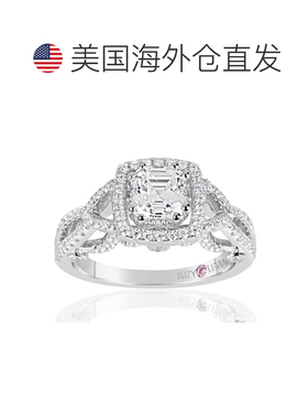 自营 Suzy Levian 纯银 Asscher 切割白色立方氧化锆订婚戒指 -