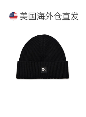 自营hugo bossHugo男式Xola Patch标志羊毛便帽，黑色 美国奥莱直