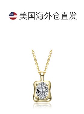 自营 genevive14K 纯银镀金，镶嵌透明方晶锆石波浪方形吊坠项链