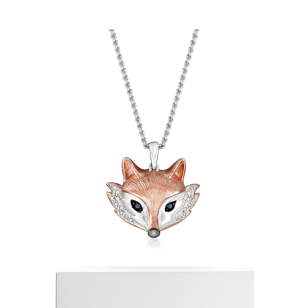 Ross-Simons Two-Tone Sterling Silver Fox Pendant Necklace Wi - 图3