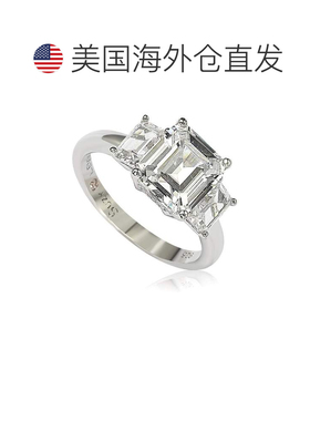 自营Suzy Levian 纯银祖母绿切割 3.50cttw 立方氧化锆 3 石订婚