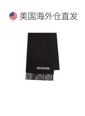 自营valentino流苏黑色羊毛围巾，搭配简约刺绣-黑色 美国奥莱直