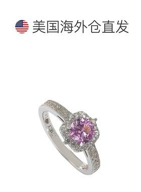 自营 Suzy Levian 纯银粉色蓝宝石和钻石装饰中心石戒指 - 粉色