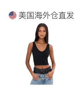 自营Women's Free People Solid Rib Brami Top Black Stretch V-