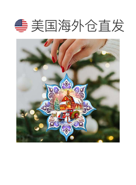 自营圣诞红谷仓雪花木制圣诞装饰品，由 G. Debrekht 制作 - 多色