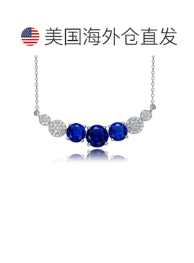 自营 genevive纯银配蓝色蓝宝石和钻石立方氧化锆雪佛龙吊坠项链