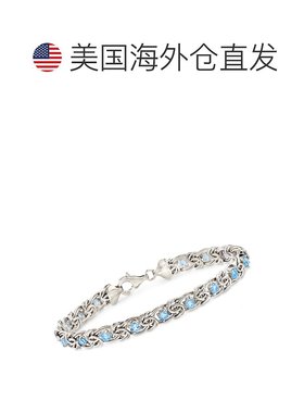 自营 Ross-Simons 925 纯银天蓝色托帕石拜占庭手链 - 8 英寸 美
