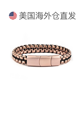 自营Crucible 洛杉矶玫瑰金哑光不锈钢双排盒链手链配黑色尼龙绳