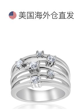 自营 pompeii33/4 克拉钻石多排宽右手戒指 10k 白金或黄金 - 10k