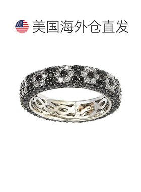 自营Suzy Levian 纯银方晶锆石黑白花永恒戒指 - 黑色 美国奥莱直