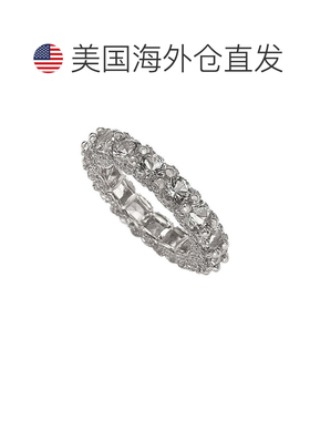 自营Suzy Levian 白色纯银方晶锆石密镶 U 形镶嵌永恒戒指 - 白色