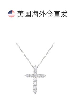 自营 Suzy Levian 白色纯银方晶锆石十字架吊坠 - 白色 美国奥莱