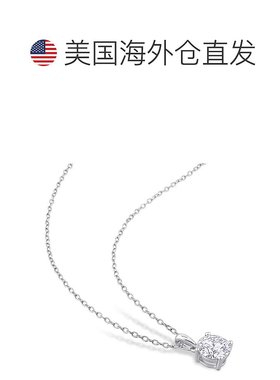 美国直邮Julianna B女士项链银色链镶圆形白色碳硅石时尚百搭吊坠