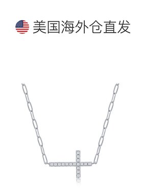 simona925 纯银 CZ 侧向交叉回形针项链 - 镀金 - 银白色 【美国
