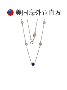 自营Suzy Levian 蓝宝石和钻石口音（1.50cttw）纯银 5 石站项链