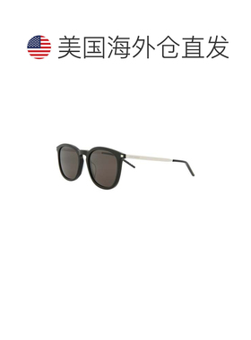自营Saint Laurent男士53毫米黑色银色太阳镜-黑色银色 美国奥莱