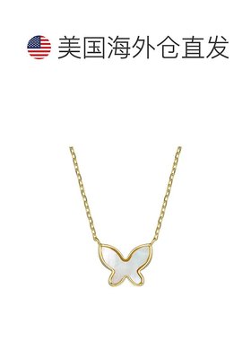 自营 genevive14k 镀金纯银带珍珠母蝴蝶分层项链 - 黄色 美国奥