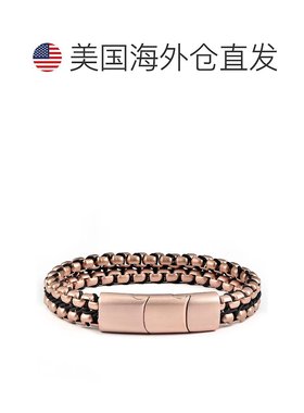 自营 Crucible 洛杉矶玫瑰金哑光不锈钢双排盒链手链配黑色尼龙绳