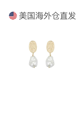 自营classicharms哑光金色雕刻超大巴洛克珍珠吊式耳环 - 金色