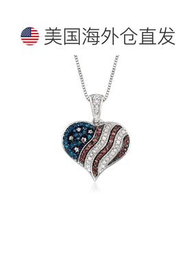 自营Ross-Simons 多色钻石美国国旗心形吊坠项链 925 纯银 - 18