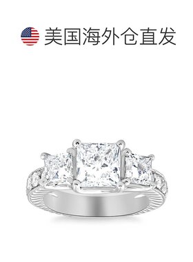自营 pompeii32 3/4 克拉公主方切割三石复古钻石订婚戒指 实验室