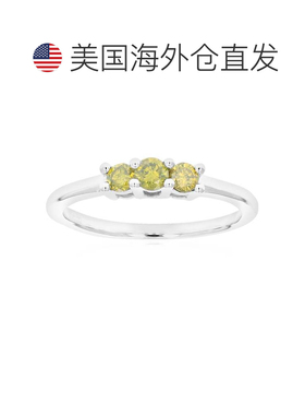 自营 vir jewels1/3 克拉 3 颗圆形黄色钻石订婚戒指 .925 纯银爪