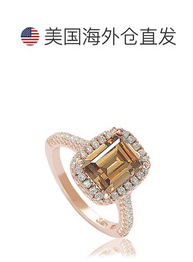 自营 Suzy Levian Bridal Brown 立方氧化锆与光环玫瑰纯银戒指