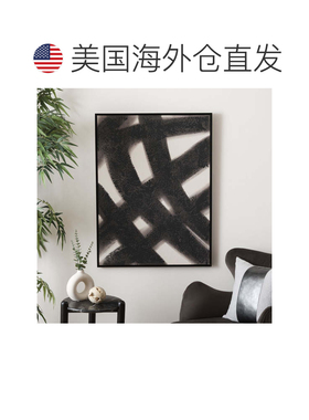 自营Safavieh 现代动态框架亚麻画布 - 黑色/奶油色 美 美国奥莱