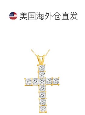 自营 pompeii35.80 克拉公主方形钻石十字架吊坠 14k 金项链 实验