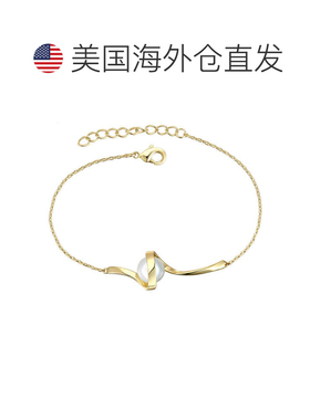 自营genevive纯银 14K 镀金配 7 毫米白色淡水珍珠可调节分层手链