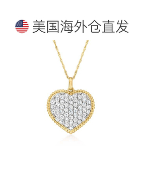 自营Ross-Simons 14kt 黄金密钉钻石心形吊坠项链 - 18 英寸 美国