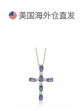 自营 Suzy Levian 纯银蓝宝石和钻石口音十字吊坠 - 蓝色 美国奥