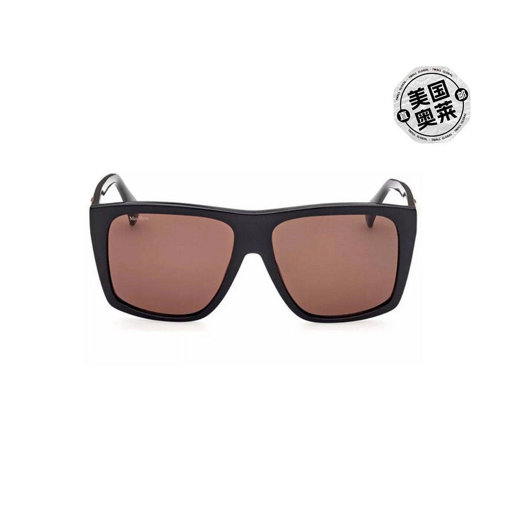 自营 max maraMaxMara MM0021方形太阳镜-闪亮的黑棕色 美国奥莱 - 图0