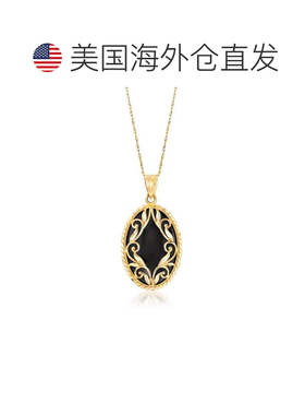 自营Ross-Simons 椭圆形黑色缟玛瑙和 14 克拉黄金吊坠项链 - 20