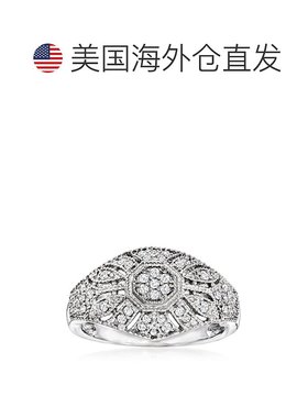自营 925 纯银 Ross-Simons 钻石复古灵感锯状滚边戒指 - 白色 美